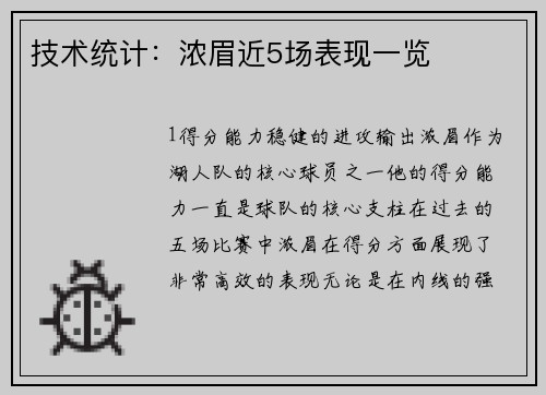 技术统计：浓眉近5场表现一览